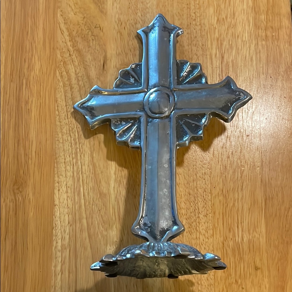 Silver colored standing metal Decorative Cross